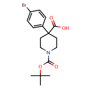 Chemical structure of 1-Boc-4-(4-bromophenyl)-4-piperidinecarboxylic acid , CAS 1076197-05-1, AChemBlock M23606