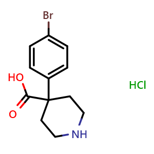 Chemical structure of 4-(4-Bromophenyl)piperidine-4-carboxylic acid hydrochloride , CAS 1241725-63-2, AChemBlock M23608