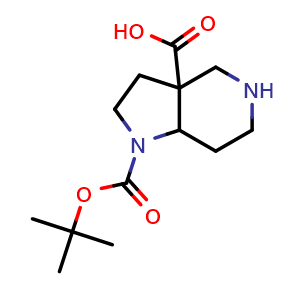 Chemical structure of 1-(tert-Butoxycarbonyl)-octahydro-1H-pyrrolo[3,2-c]pyridine-3a-carboxylic acid , CAS 1334416-52-2, AChemBlock M23691