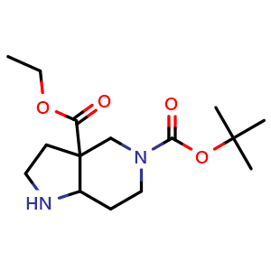 Chemical structure of 5-tert-Butyl 3a-Ethyl hexahydro-1H-pyrrolo[3,2-c]pyridine-3a,5(6H)-dicarboxylate , CAS 1678555-81-1, AChemBlock M23702