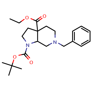 Chemical structure of Ethyl 4-benzyl-7-Boc-4,7-diazabicyclo[4,3,0]nonane-1-carboxylate , CAS 1334414-41-3, AChemBlock M23704