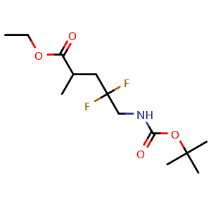 Chemical structure of Ethyl 5-(tert-butoxycarbonylamino)-4,4-difluoro-2-methylpentanoate , CAS 1404196-49-1, AChemBlock M23711