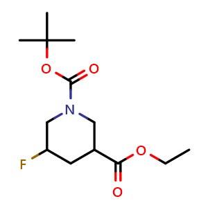 Chemical structure of 1-tert-Butyl 3-Ethyl 5-fluoropiperidine-1,3-dicarboxylate , CAS 1241725-68-7, AChemBlock M23727