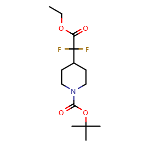 Chemical structure of tert-Butyl 4-(2-ethoxy-1,1-difluoro-2-oxoethyl)piperidine-1-carboxylate , CAS 1258639-00-7, AChemBlock M23730