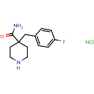 Chemical structure of 4-(4-Fluoro-benzyl)-piperidine-4-carboxylic acid amide hydrochloride , CAS 1283720-14-8, AChemBlock M23758