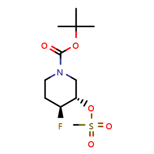 Chemical structure of tert-Butyl (3.4)-trans-4-fluoro-3-(methylsulfonyloxy)piperidine-1-carboxylate racemate , CAS 1404196-64-0, AChemBlock M23774