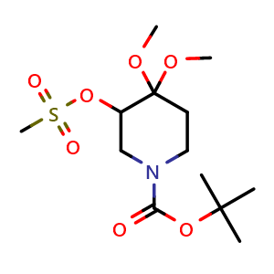 Chemical structure of tert-Butyl 4,4-dimethoxy-3-(methylsulfonyloxy)piperidine-1-carboxylate , CAS 2097617-92-8, AChemBlock M23786