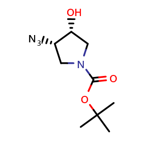 Chemical structure of tert-Butyl Cis-3-azido-4-hydroxypyrrolidine-1-carboxylate racemate , CAS 1353629-52-3, AChemBlock M23789