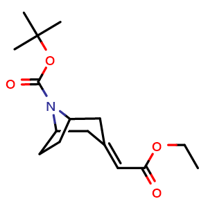 Chemical structure of tert-Butyl 3-ethoxycarbonylmethylene-8-aza-bicyclo[3.2.1]octane-8-carboxylate , CAS 865106-60-1, AChemBlock M23833
