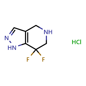 Chemical structure of 7,7-Difluoro-4,5,6,7-tetrahydro-1H-pyrazolo[4,3-c]pyridine hydrochloride , CAS 1864053-65-5, AChemBlock M23837