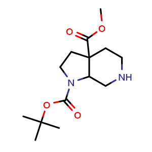 Chemical structure of Methyl 7-Boc-4,7-DIAZABICYCLO[4,3,0]NONANE-1-CARBOXYLATE , CAS 1334412-70-2, AChemBlock M23839