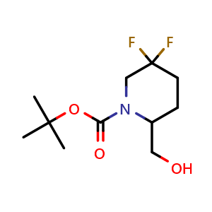 Chemical structure of tert-Butyl 5,5-difluoro-2-(hydroxymethyl)piperidine-1-carboxylate , CAS 1255666-39-7, AChemBlock M23845