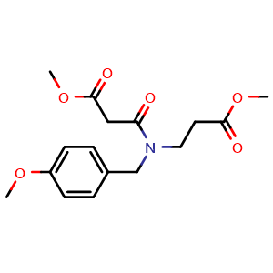 Chemical structure of Methyl 3-((3-methoxy-3-oxopropyl)(4-methoxybenzyl)amino)-3-oxopropanoate , CAS 712353-74-7, AChemBlock M23904