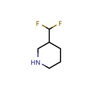 Chemical structure of 3-Difluoromethylpiperidine , CAS 1093759-69-3, AChemBlock M23915