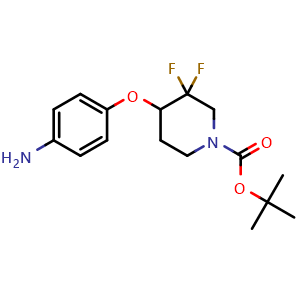 Chemical structure of tert-Butyl 4-(4-aminophenoxy)-3,3-difluoropiperidine-1-carboxylate , CAS 2101206-82-8, AChemBlock M23948