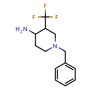 Chemical structure of 1-Benzyl-3-(trifluoromethyl)piperidin-4-amine , CAS 1356338-90-3, AChemBlock M23988