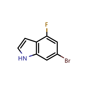 Chemical structure of 6-Bromo-4-fluoro-1H-indole , CAS 885520-59-2, AChemBlock M24079