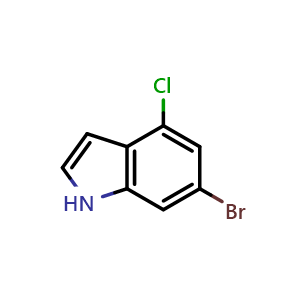 Chemical structure of 6-Bromo-4-chloro-1H-indole , CAS 885519-01-7, AChemBlock M24106