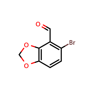Chemical structure of 5-Bromo-1,3-benzodioxole-4-carboxaldehyde , CAS 72744-54-8, AChemBlock N24135