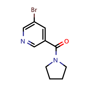 Chemical structure of 5-Bromo-3-(pyrrolidin-1-ylcarbonyl)pyridine , CAS 1090388-79-6, AChemBlock N24165