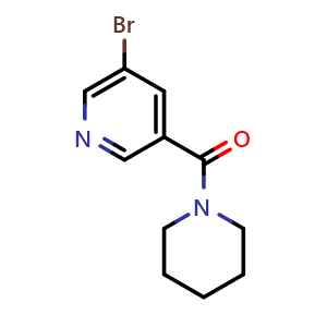 Chemical structure of 5-Bromo-3-(piperidin-1-ylcarbonyl)pyridine , CAS 342013-82-5, AChemBlock N24238