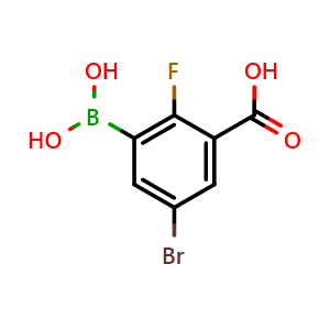 Chemical structure of 5-Bromo-3-carboxy-2-fluorophenylboronic acid , CAS 957120-63-7, AChemBlock N24254