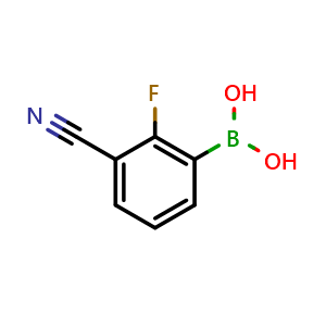 Chemical structure of 3-Cyano-2-fluorophenylboronic acid , CAS 957121-05-0, AChemBlock N24265