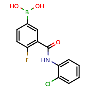 Chemical structure of 4-Fluoro-3-(2-chloro-phenylcarbamoyl)phenylboronic acid , CAS 1451393-31-9, AChemBlock N24275