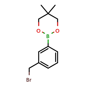 Chemical structure of 3-hydroxy-2,2-dimethylpropyl hydrogen (3-(bromomethyl)phenyl)boronate , CAS 143805-78-1, AChemBlock N24286
