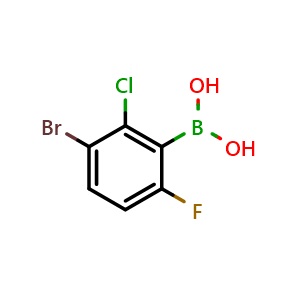 Chemical structure of 3-Bromo-2-chloro-6-fluorophenylboronic acid , CAS 1451393-16-0, AChemBlock N24327