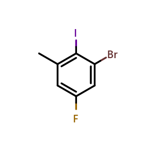 Chemical structure of 3-Bromo-5-fluoro-2-iodotoluene , CAS 1000576-60-2, AChemBlock N24329