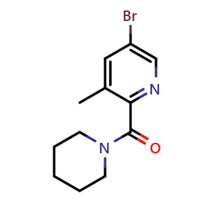 Chemical structure of 5-Bromo-3-methyl-2-[(piperidin-1-yl)carbonyl]pyridine , CAS 934000-34-7, AChemBlock N24344