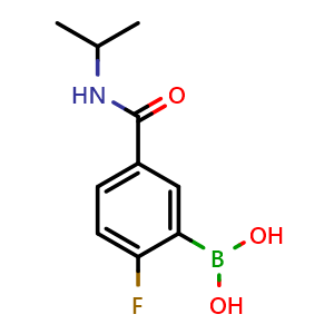 Chemical structure of 2-Fluoro-5-(isopropylcarbamoyl)phenylboronic acid , CAS 874289-49-3, AChemBlock N24383