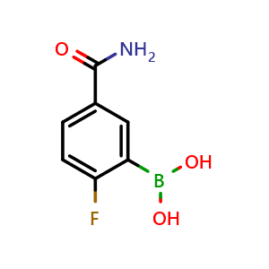 Chemical structure of 5-Carbamoyl-2-fluorophenylboronic acid , CAS 874289-39-1, AChemBlock N24403