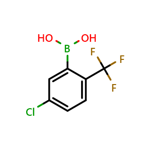 Chemical structure of 5-Chloro-2-(trifluoromethyl)phenylboronic acid , CAS 1195945-67-5, AChemBlock N24421