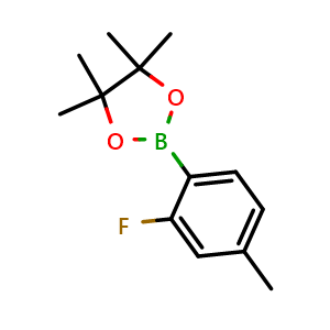 Chemical structure of 2-(2-fluoro-4-methylphenyl)-4,4,5,5-tetramethyl-1,3,2-dioxaborolane , CAS 1165936-03-7, AChemBlock N24434