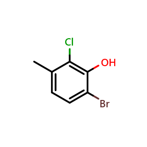 Chemical structure of 6-Bromo-2-chloro-3-methylphenol , CAS 1226808-67-8, AChemBlock N24446