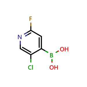 Chemical structure of 5-Chloro-2-fluoropyridine-4-boronic acid , CAS 1034659-38-5, AChemBlock N24456