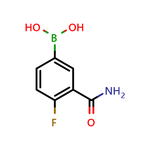 Chemical structure of 3-(Aminocarbonyl)-4-fluorophenylboronic acid , CAS 874219-34-8, AChemBlock N24478