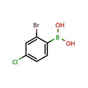 Chemical structure of 2-Bromo-4-chlorophenylboronic acid , CAS 1451393-45-5, AChemBlock N24488
