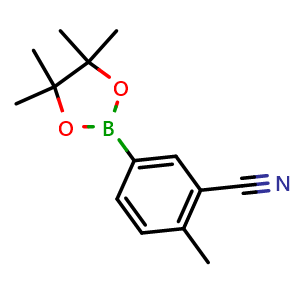 Chemical structure of 2-methyl-5-(4,4,5,5-tetramethyl-1,3,2-dioxaborolan-2-yl)benzonitrile , CAS 1220219-11-3, AChemBlock N24539