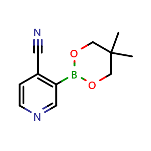 Chemical structure of 4-Cyano-3-(5,5-Dimethyl-[1,3,2]dioxaborinan-2-yl)-pyridine , CAS 868944-72-3, AChemBlock N24540