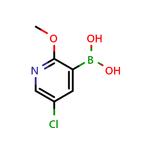 Chemical structure of 5-Chloro-2-methoxypyridine-3-boronic acid , CAS 943153-22-8, AChemBlock N24564