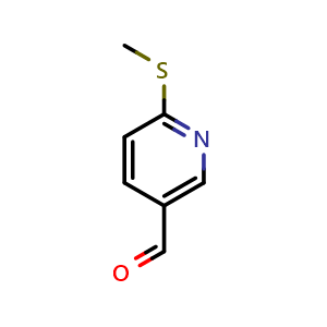 Chemical structure of 2-Methylthiopyridine-5-carboxaldehyde , CAS 149805-95-8, AChemBlock N24581