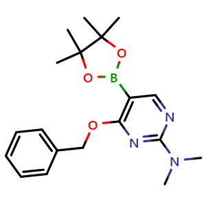 Chemical structure of 4-(benzyloxy)-N,N-dimethyl-5-(4,4,5,5-tetramethyl-1,3,2-dioxaborolan-2-yl)pyrimidin-2-amine , CAS 2121513-96-8, AChemBlock N24601