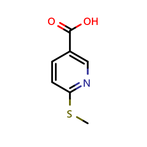 Chemical structure of 6-Methylsulfanylpyridine-3-carboxylic acid , CAS 74470-25-0, AChemBlock N24630