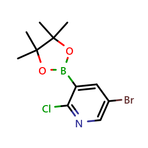 Chemical structure of 5-bromo-2-chloro-3-(4,4,5,5-tetramethyl-1,3,2-dioxaborolan-2-yl)pyridine , CAS 1073354-79-6, AChemBlock N24651