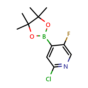 Chemical structure of 2-chloro-5-fluoro-4-(4,4,5,5-tetramethyl-1,3,2-dioxaborolan-2-yl)pyridine , CAS 1256360-62-9, AChemBlock N24663