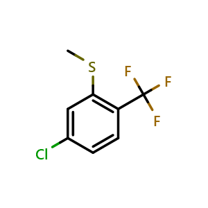 Chemical structure of 4-Chloro-2-methylthio-1-(trifluoromethyl)benzene , CAS 1428234-60-9, AChemBlock N24666
