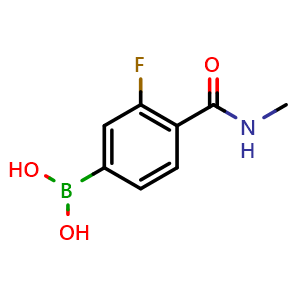 Chemical structure of 3-Fluoro-4-(methylcarbamoyl)phenylboronic acid , CAS 849833-86-9, AChemBlock N24670